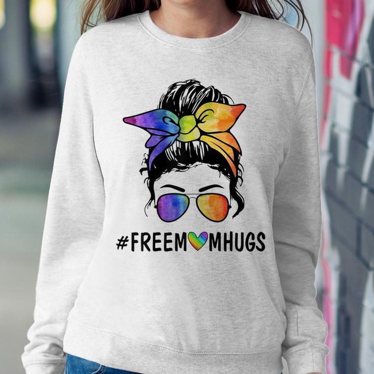 Womens Ph Free Mom Hugs Messy Bun Lgbt Pride Rainbow Women Sweatshirt Unique Gifts