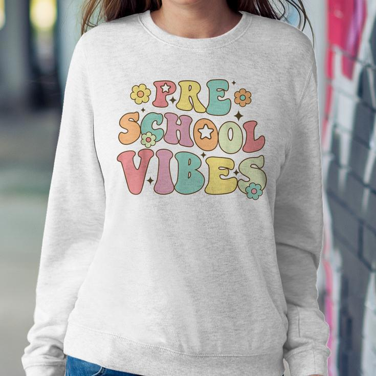 Preschool Vibes Retro Groovy Teacher Nursery School Women Sweatshirt Unique Gifts