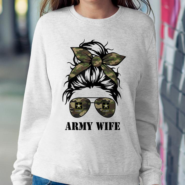 Proud Army Wife Messy Bun Hair Camouflage Bandana Sunglasses Women Sweatshirt Unique Gifts