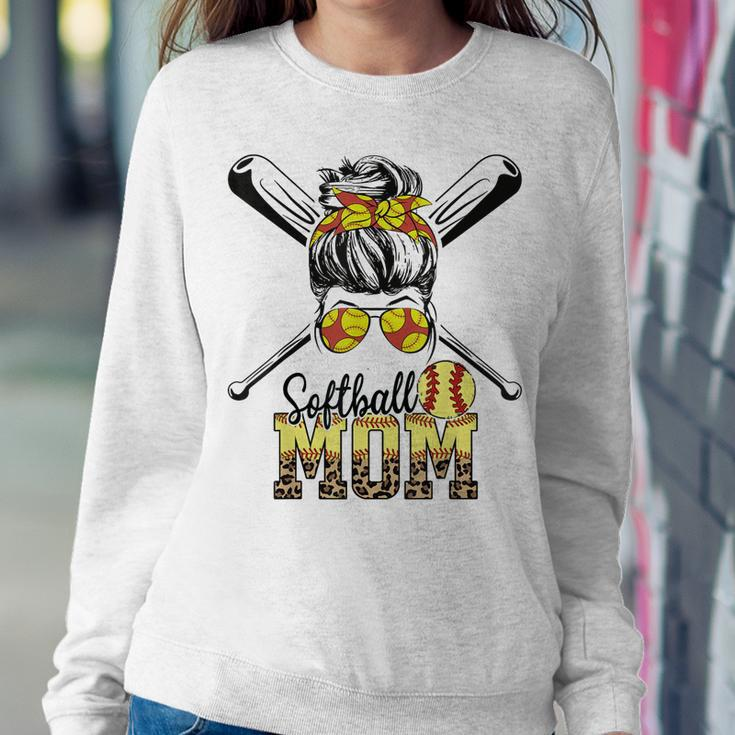 Softball Mom Messy Bun Leopard Softball 2023 Women Sweatshirt Unique Gifts