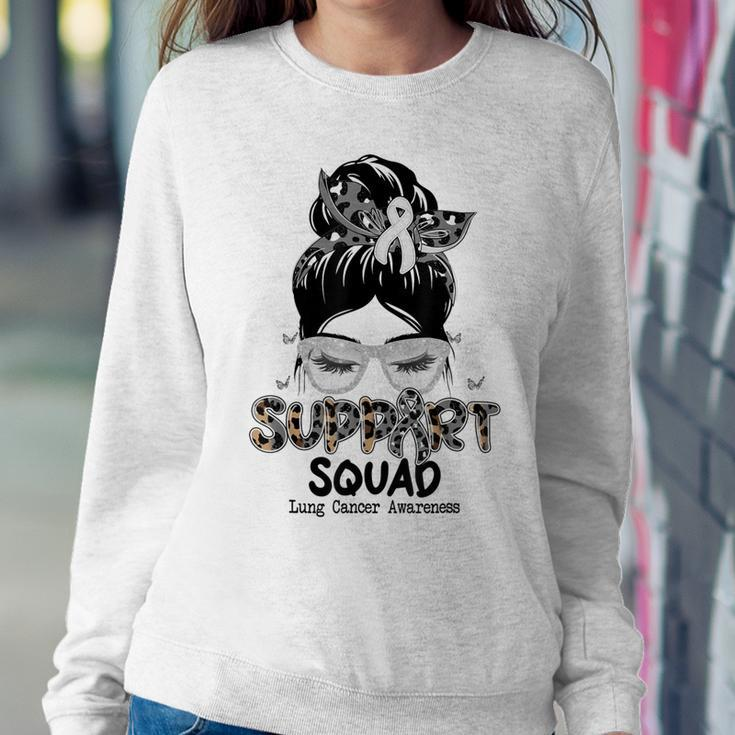 Support Squad Messy Bun Butterfly White Ribbon Lung Cancer Women Sweatshirt Unique Gifts