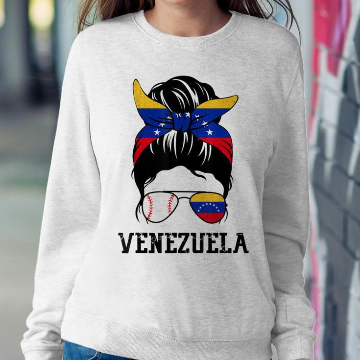 Venezuelan Baseball Fan Girl Mom Messy Bun Venezuela Flag Women Sweatshirt Unique Gifts