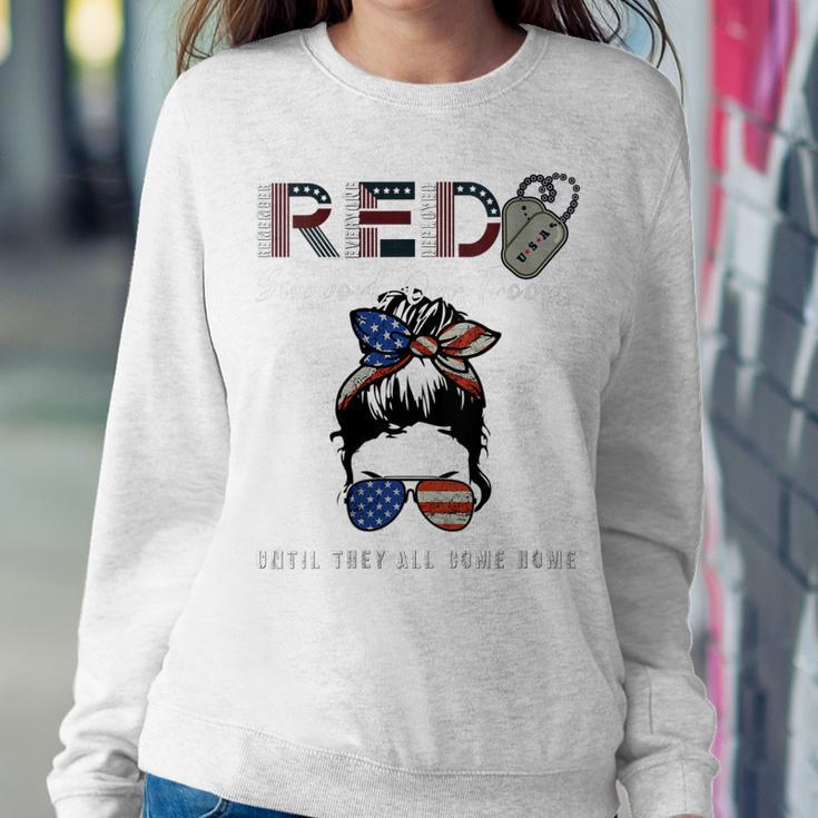 Womens On Friday We Wear Red Friday Military Support Troops Us Flag Women Crewneck Graphic Sweatshirt Funny Gifts