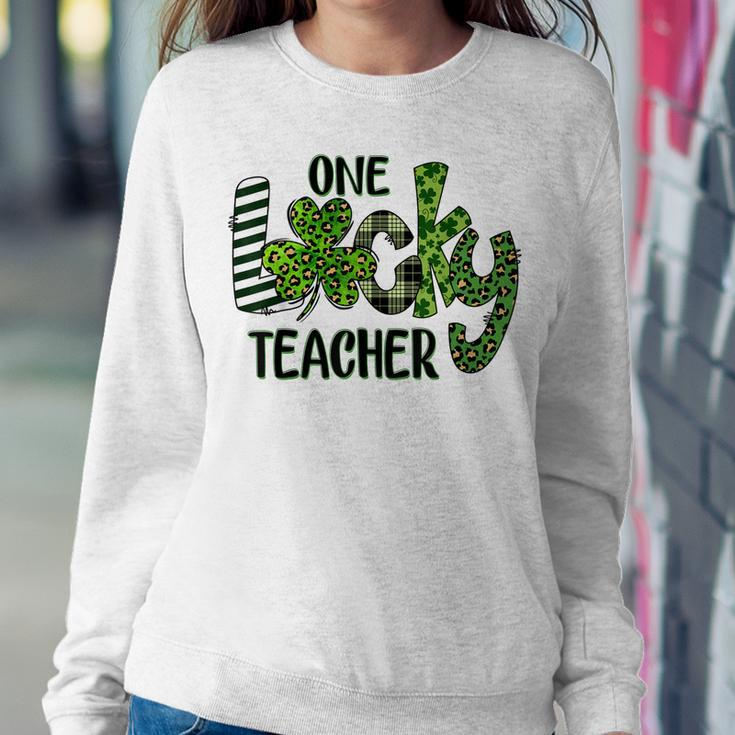 Womens Shamrock One Lucky Teacher St Patricks Day School Women Crewneck Graphic Sweatshirt Funny Gifts