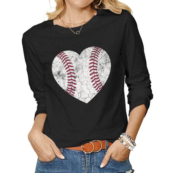 Mothers Day Gift Distressed Heart Baseball Heart Mom Mama  Women Graphic Long Sleeve T-shirt