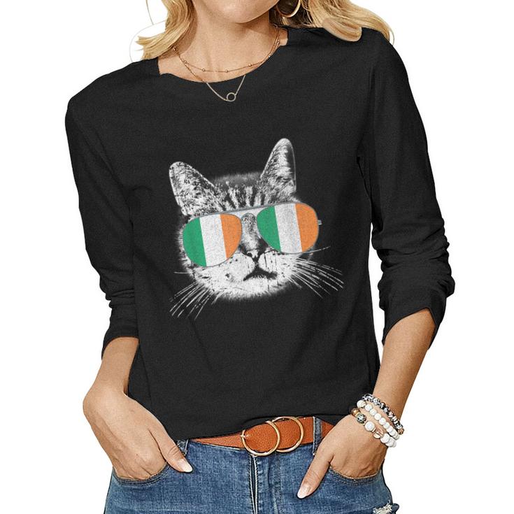 St Patricks Day T  Cat Irish Flag Ireland Men Women  Women Graphic Long Sleeve T-shirt