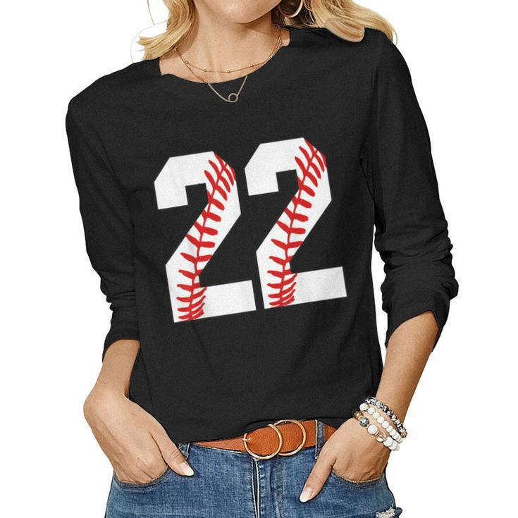 22 Baseball 22 Birthday Twenty-Two Baseball Mom Fan Jersey  Women Graphic Long Sleeve T-shirt