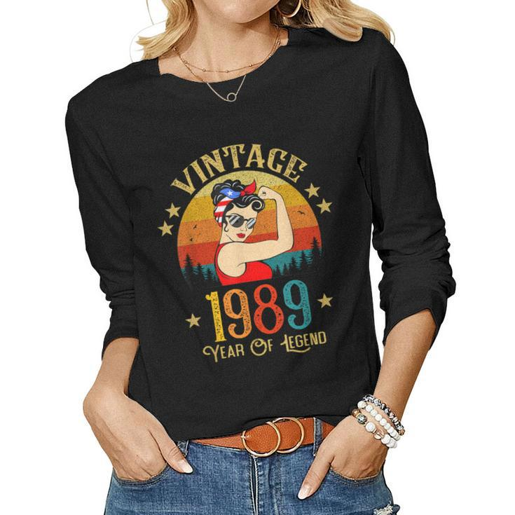 34Th Birthday Gift 34 Years Old For Women Retro Vintage 1989  Women Graphic Long Sleeve T-shirt