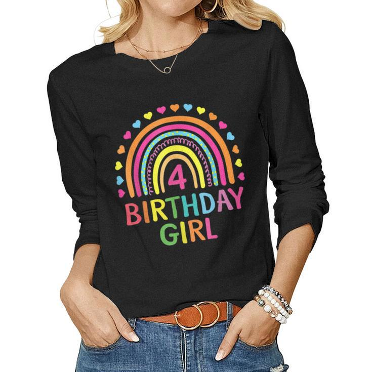 4 Years Old Rainbow Girls 4Th Birthday For Girls Kids Women Long Sleeve T-shirt