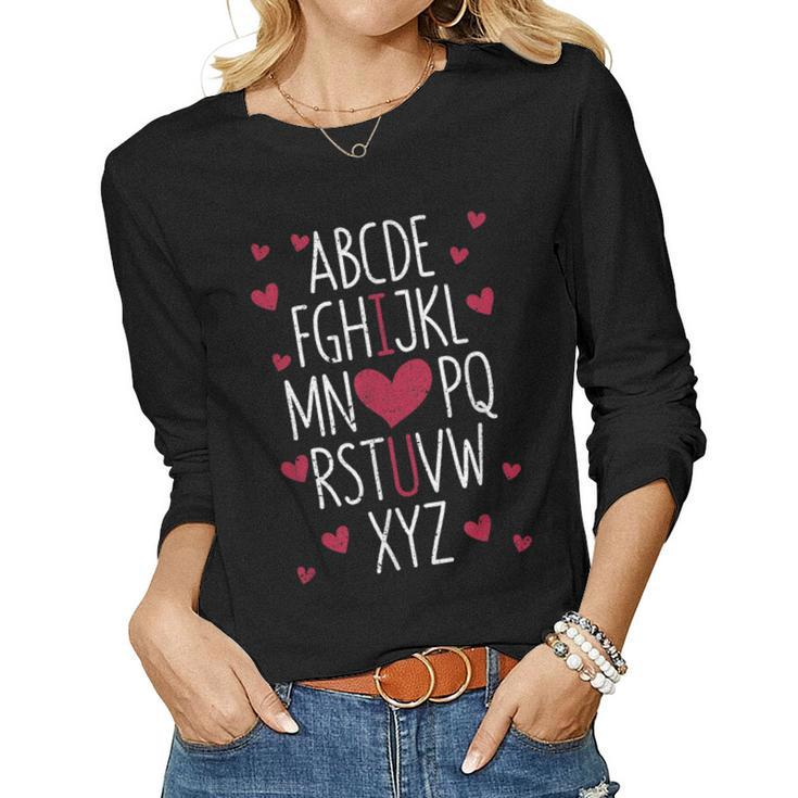Abc Alphabet I Love You English Teacher Valentines Day  V2 Women Graphic Long Sleeve T-shirt