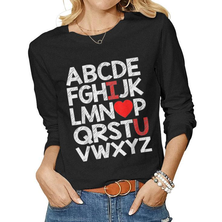 Abc Chalk Alphabet I Love You English Teacher Valentines Day  V2 Women Graphic Long Sleeve T-shirt