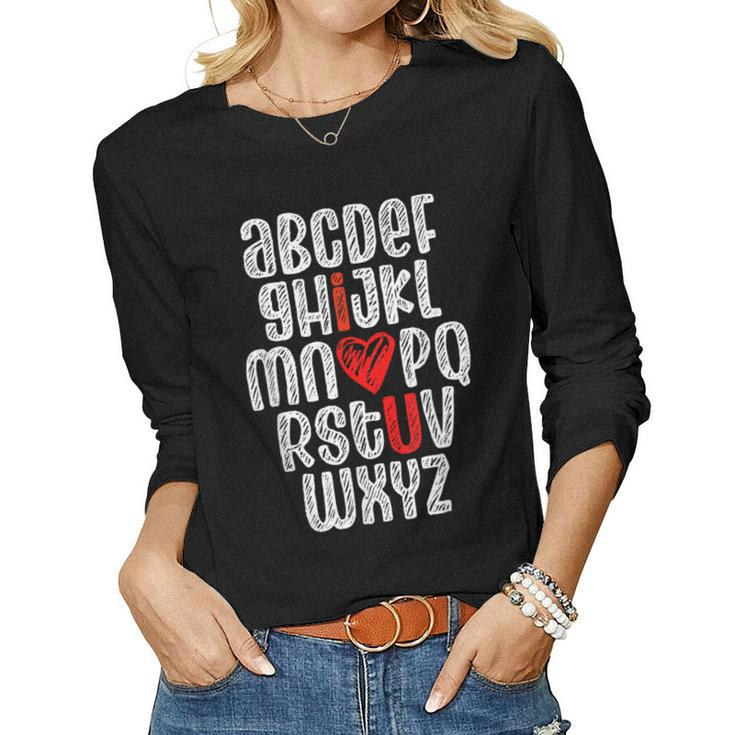 Abc Chalk Alphabet I Love You English Teacher Valentines Day  V4 Women Graphic Long Sleeve T-shirt