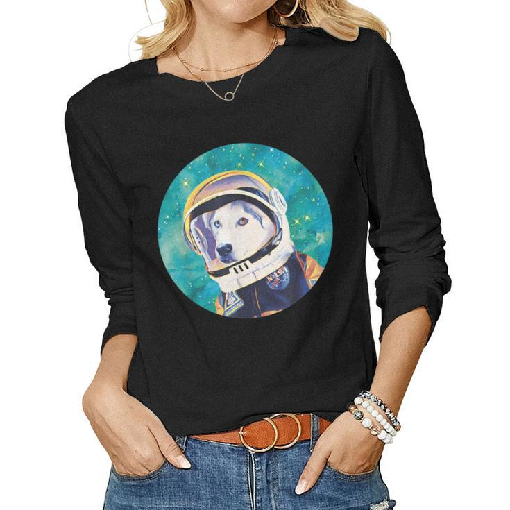 Adorable Husky Astronaut For Husky Dog Lovers Mom Dads Women Long Sleeve T-shirt
