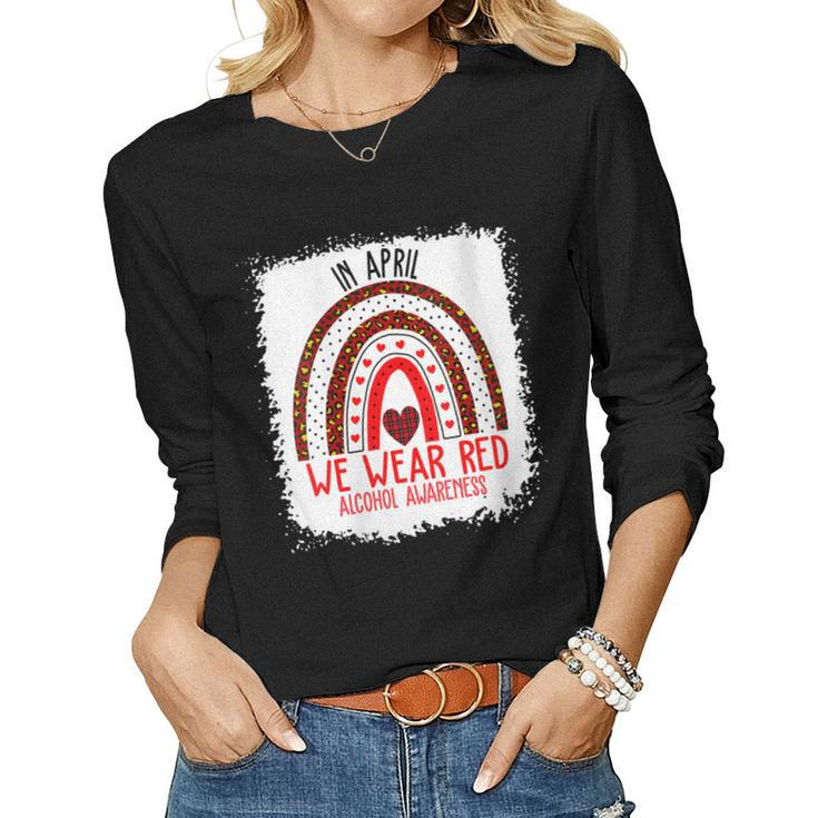 Womens In April We Wear Red Ribbon For Alcohol Awareness Month Women Long Sleeve T-shirt