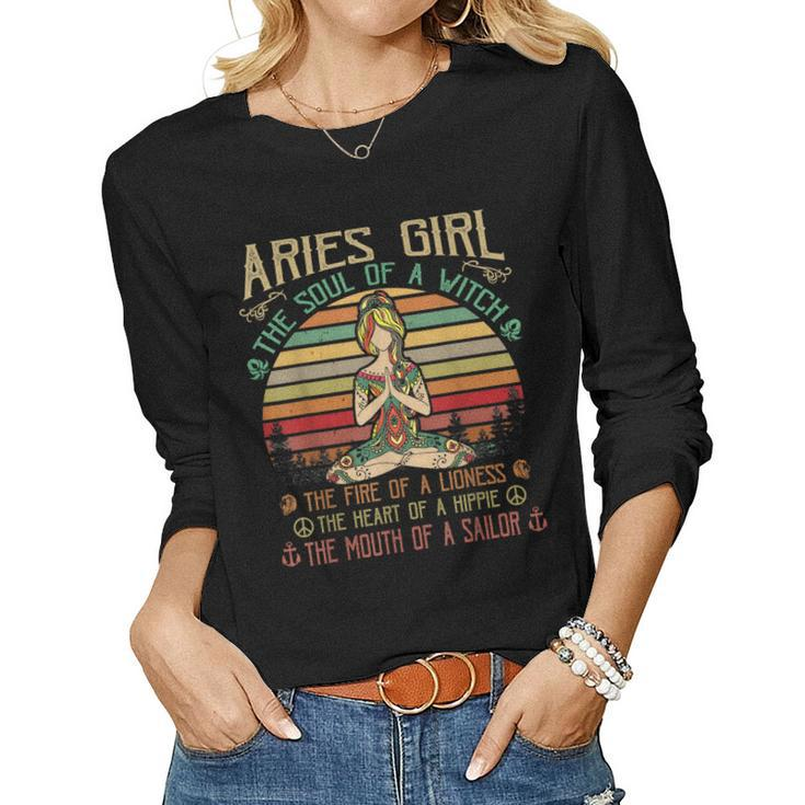 Aries Girl The Soul Of A Witch Birthday Women Love Yoga Women Long Sleeve T-shirt