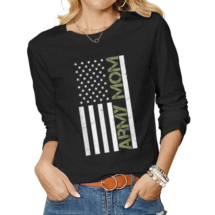 Army Mom T Pride Military Mother American Flag Women Long Sleeve T-shirt