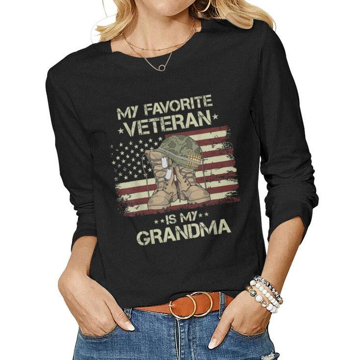 Army Veterans Day My Favorite Veteran Is My Grandma Kids  Women Graphic Long Sleeve T-shirt