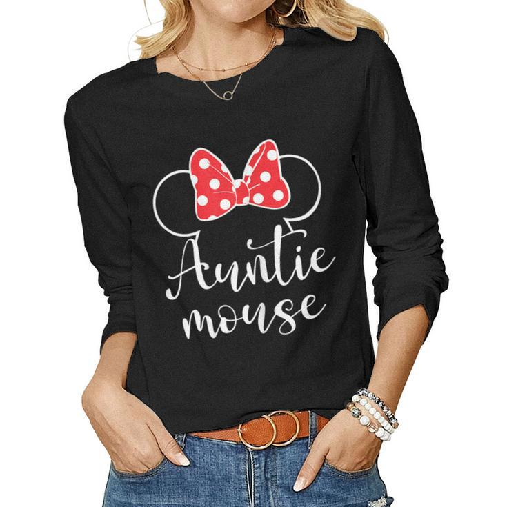 Womens Auntie Mouse Tee Aunt Tee Aunt Birthday Party Women Long Sleeve T-shirt