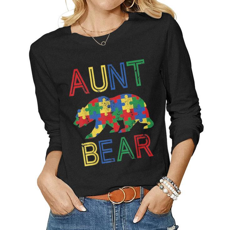 Autism Aunt Funny Bear Awareness Family Mothers Day Gifts Women Graphic Long Sleeve T-shirt