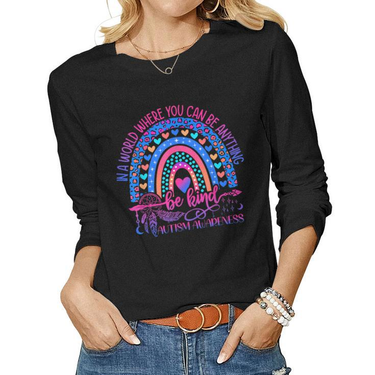 Autism Awareness Be Kind Leopard Rainbow Choose Kindness  Women Graphic Long Sleeve T-shirt