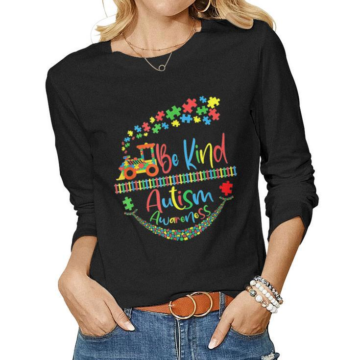Autism Awareness Be Kind Train Puzzle Piece For Kids Adults  Women Graphic Long Sleeve T-shirt