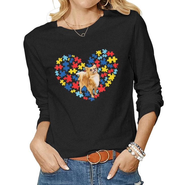 Autism Awareness Chihuahua Heart Dog Dad Dog Mom Gift Women Graphic Long Sleeve T-shirt