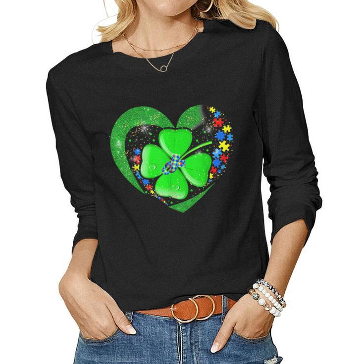Autism Awareness Clover Shamrock Autism Mom St Patricks Day  Women Graphic Long Sleeve T-shirt