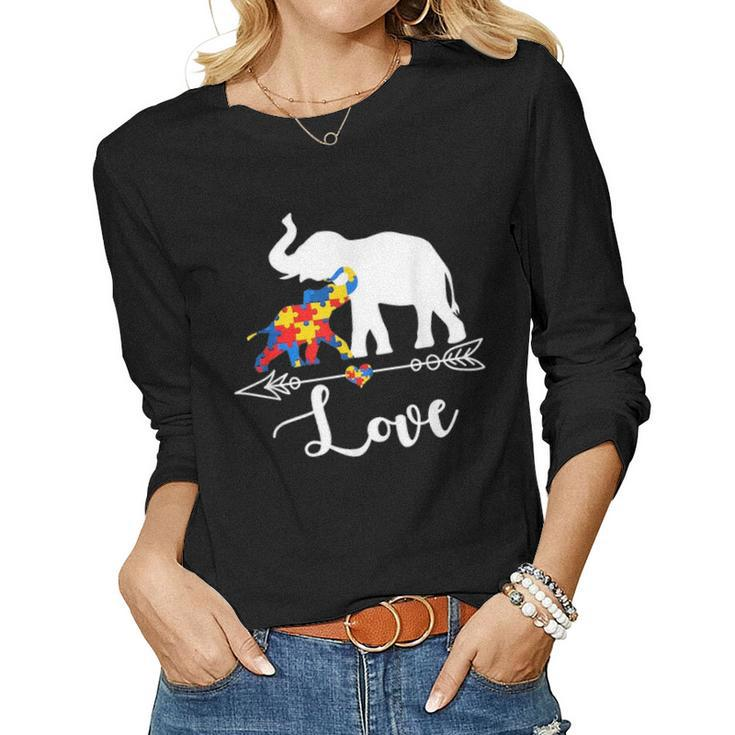 Autism Awareness Elephant Hearts Love Gifts Mom Dad Kids Women Graphic Long Sleeve T-shirt