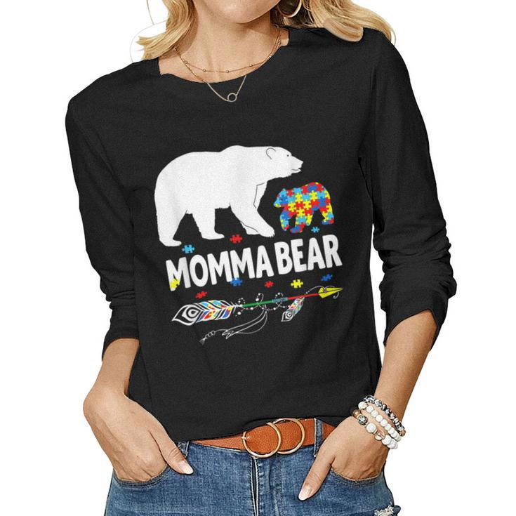 Autism Awareness Momma Bear Support Autistic Autism Mom Women Long Sleeve T-shirt