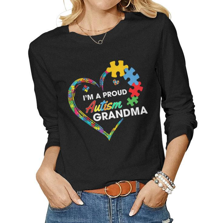Autism Awareness Im A Proud Grandma Love Puzzle Heart Women Long Sleeve T-shirt