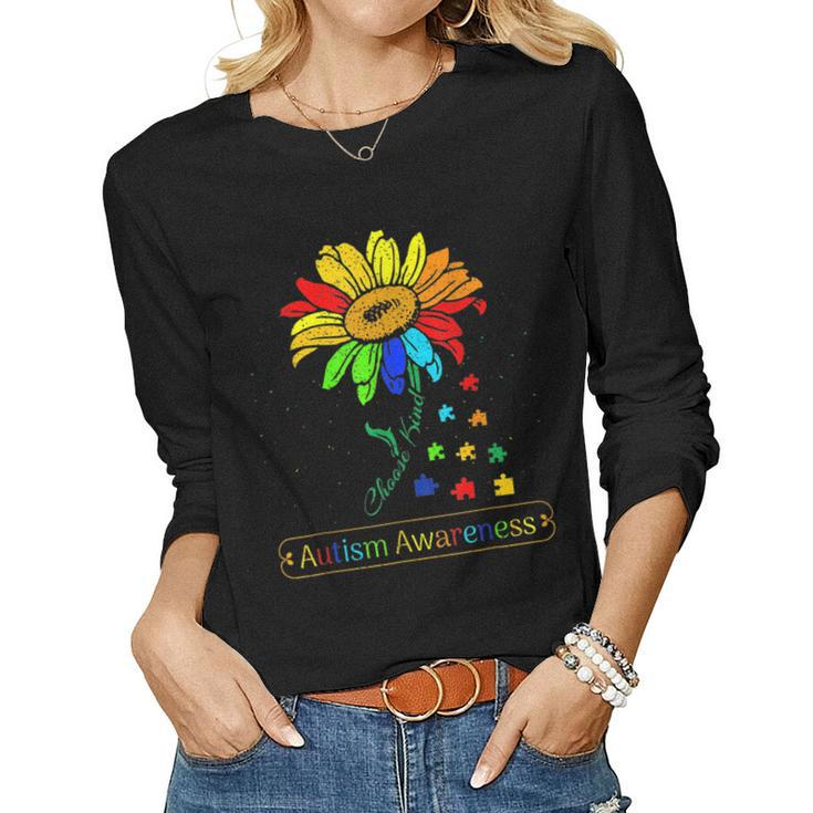 Autism Awareness Sunflower Choose Kindness Sunflower Autism  Women Graphic Long Sleeve T-shirt