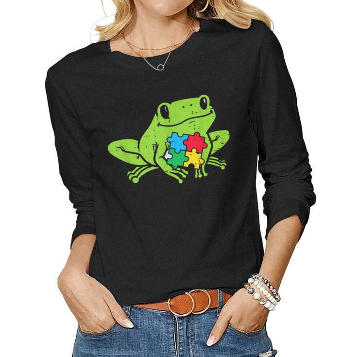 Autism Frog Puzzle Cute Awareness Animal Asd Men Women Kids  Women Graphic Long Sleeve T-shirt