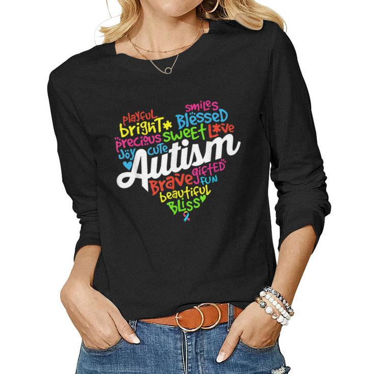 Autism Heart Autism Awareness Proud Autism Mom Dad Kids Women Long Sleeve T-shirt
