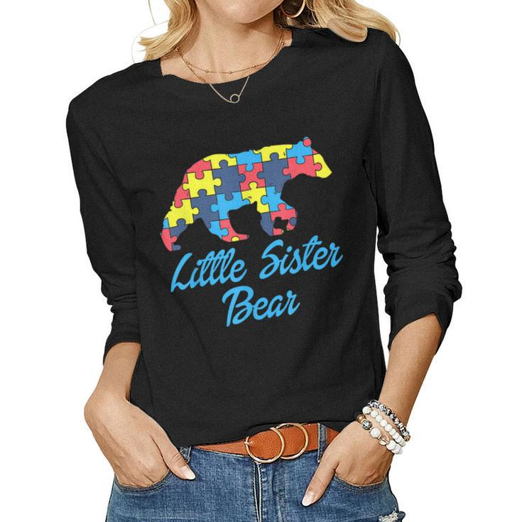 Autism Little Sister Bear Awareness Support Women Long Sleeve T-shirt