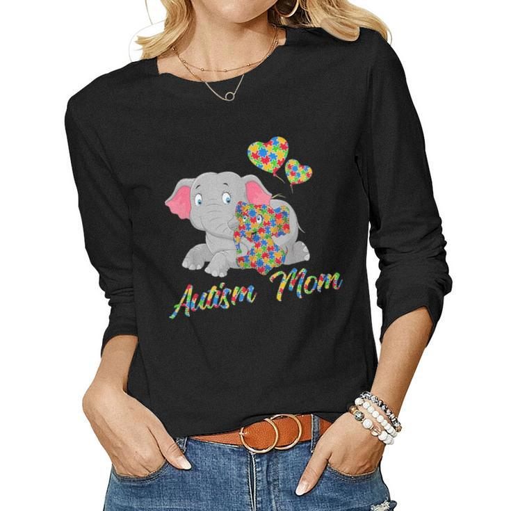 Autism Mom Elephant Cute Elephant Autism Awareness Gift Women Graphic Long Sleeve T-shirt