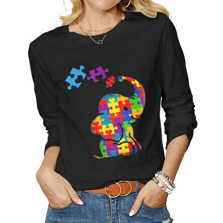 Autism Mom Elephant Puzzle Pieces Adhd Autism Supporter Women Graphic Long Sleeve T-shirt