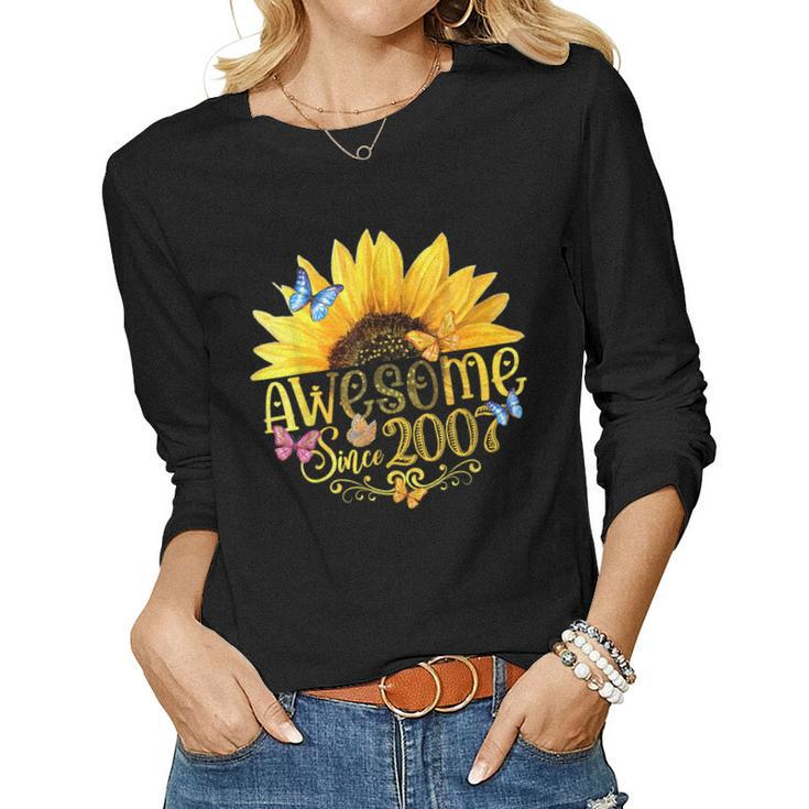 Awesome Since 2007 Sunflower 16Th Birthday Vintage 2007  Women Graphic Long Sleeve T-shirt
