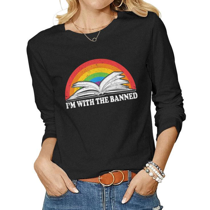 Im With The Banned Books Vintage Rainbow Reading Book Women Long Sleeve T-shirt