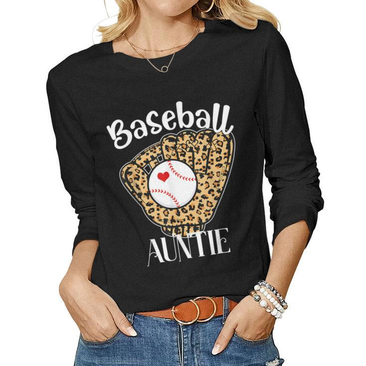 Baseball Auntie Leopard Game Day Baseball Lover Mothers Day  Women Graphic Long Sleeve T-shirt