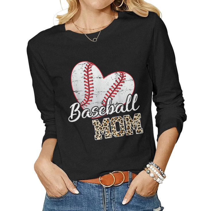 Baseball Mom Leopard Print Baseball Mama Women Long Sleeve T-shirt