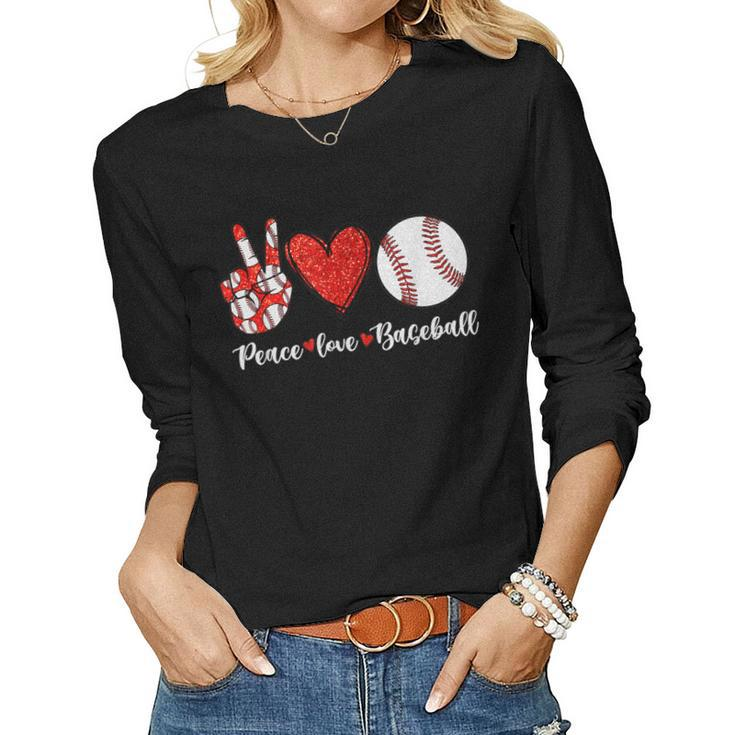 Baseball Mom Leopard Print Peace Love Baseball Women Long Sleeve T-shirt