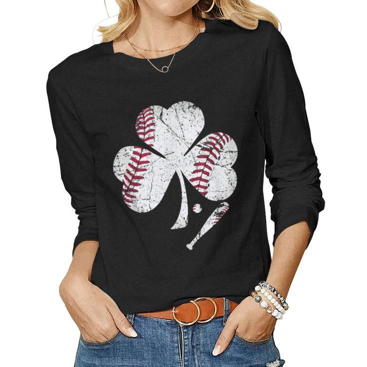 Baseball St Patricks Day Shamrock Shirt Womens Baseball Women Long Sleeve T-shirt