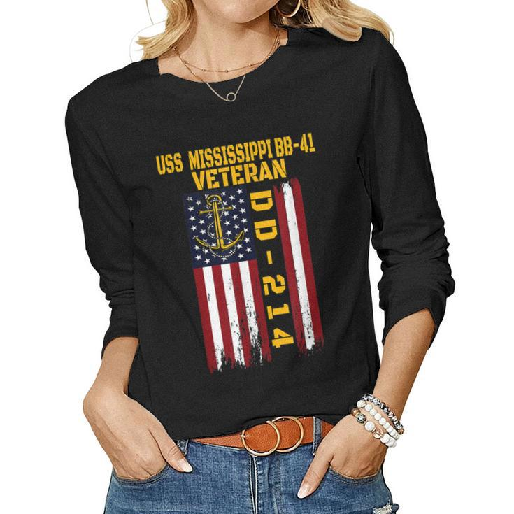 Battleship Uss Mississippi Bb-41 Warship Veteran Grandpa Dad  Women Graphic Long Sleeve T-shirt