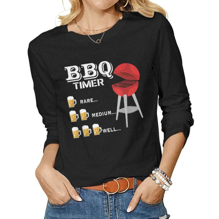 Bbq Timer Beer Drinking Grilling Women Long Sleeve T-shirt