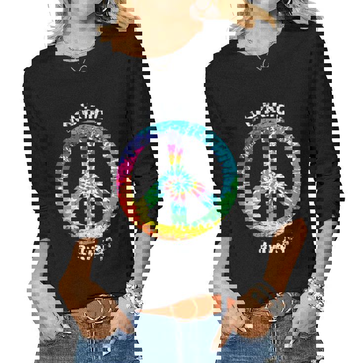 Be Kind Always Tie Dye Peace Sign Hippie Style T  Women Graphic Long Sleeve T-shirt