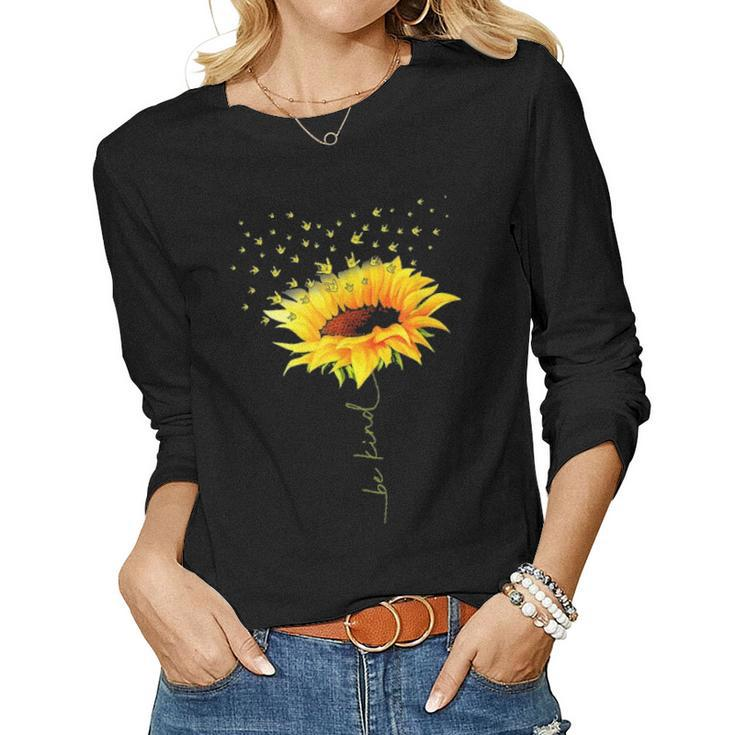 Be Kind Hippie Sunflower I Love You Deaf Asl Sign Language Women Graphic Long Sleeve T-shirt