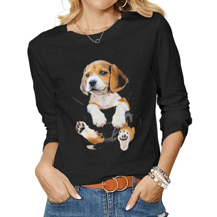 Beagle Pocket Funny Mom Dad Kid Lover Themed Gifts Men Women Women Graphic Long Sleeve T-shirt