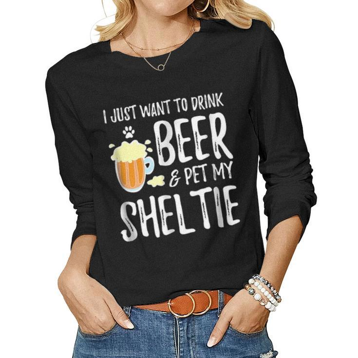 Beer And Sheltie  Funny Dog Mom Or Dog Dad Gift Idea Women Graphic Long Sleeve T-shirt