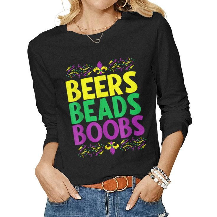 Beers Beads Boobs Mardi Gras Celebration Carnival Costume  Women Graphic Long Sleeve T-shirt