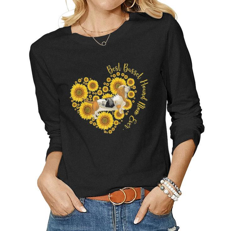 Best Basset Hound Mom Sunflower Heart Funny Mothers Day Women Graphic Long Sleeve T-shirt